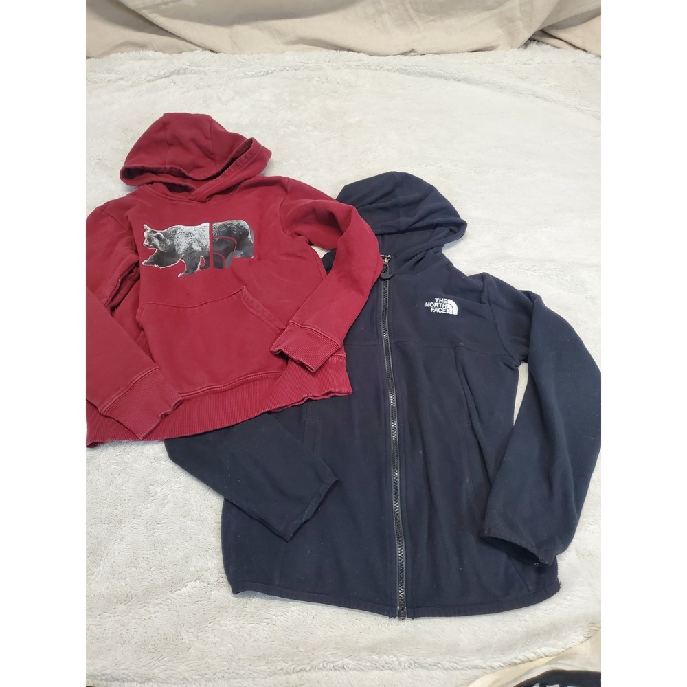 The North Face Black Fleece Red Bear Hoodie Sweatshirt Boy Kid Medium‎ Logo Gorp